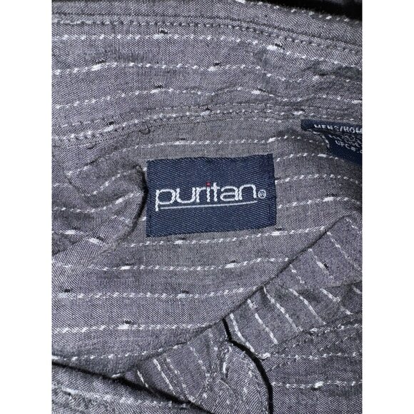 Puritan Mens Large Shirt Button Down Collar Short Sleeve Gray Stripe - Picture 8 of 9
